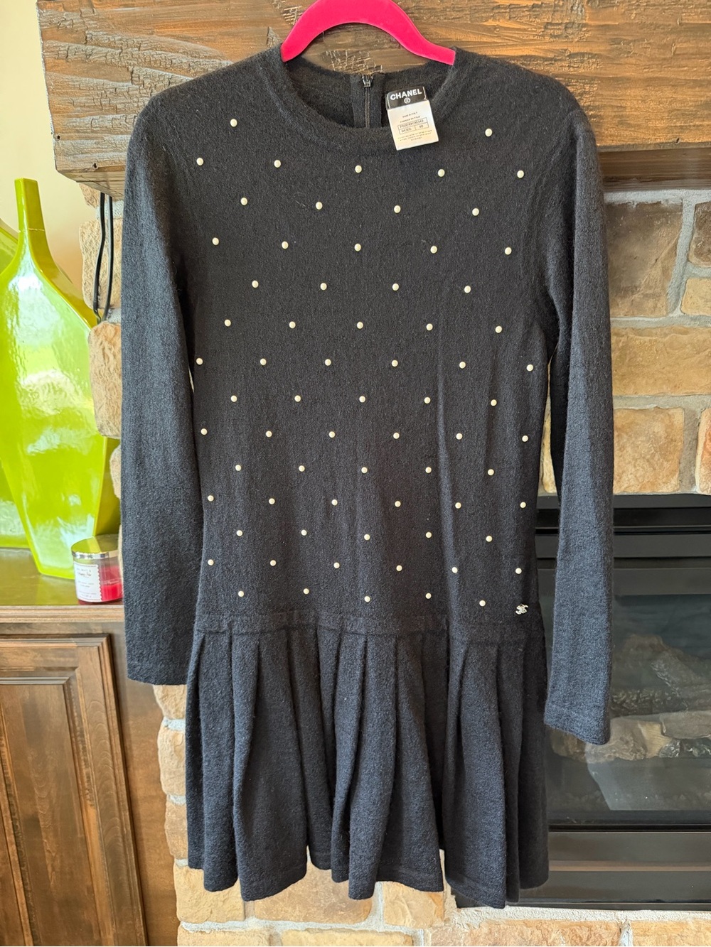 CHANEL Mohair Pearl Drop Waist Dress